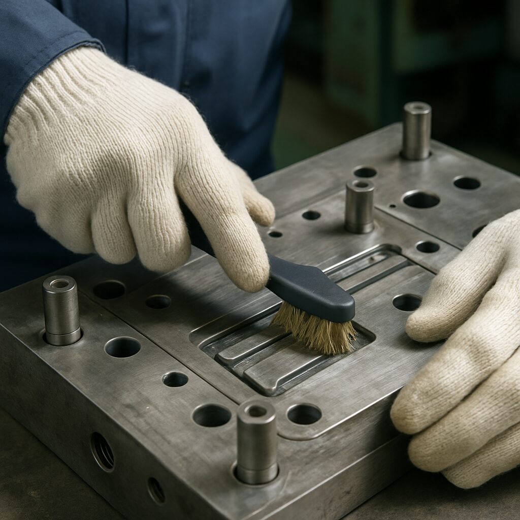 金型をメンテナンスする作業様子