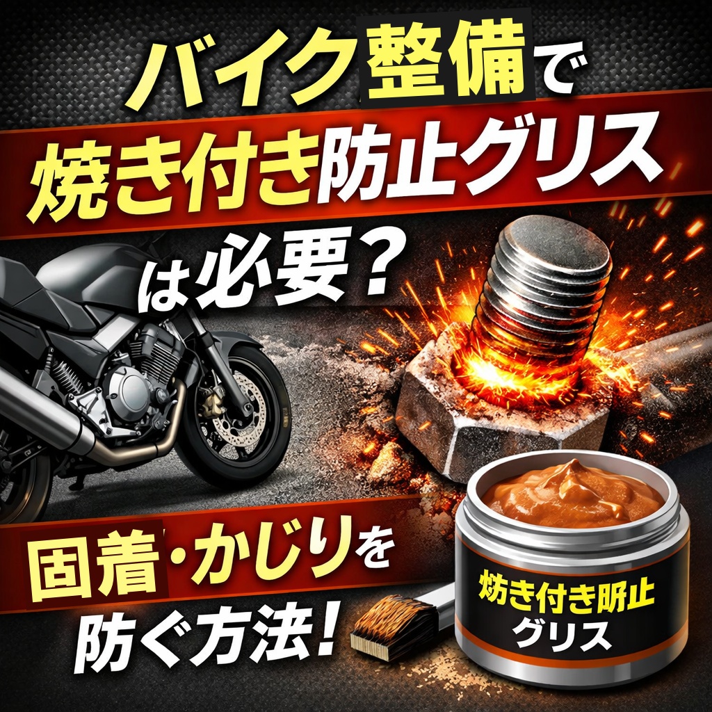 バイク整備で焼き付き防止グリスを使用してボルト固着を防ぐイメージ