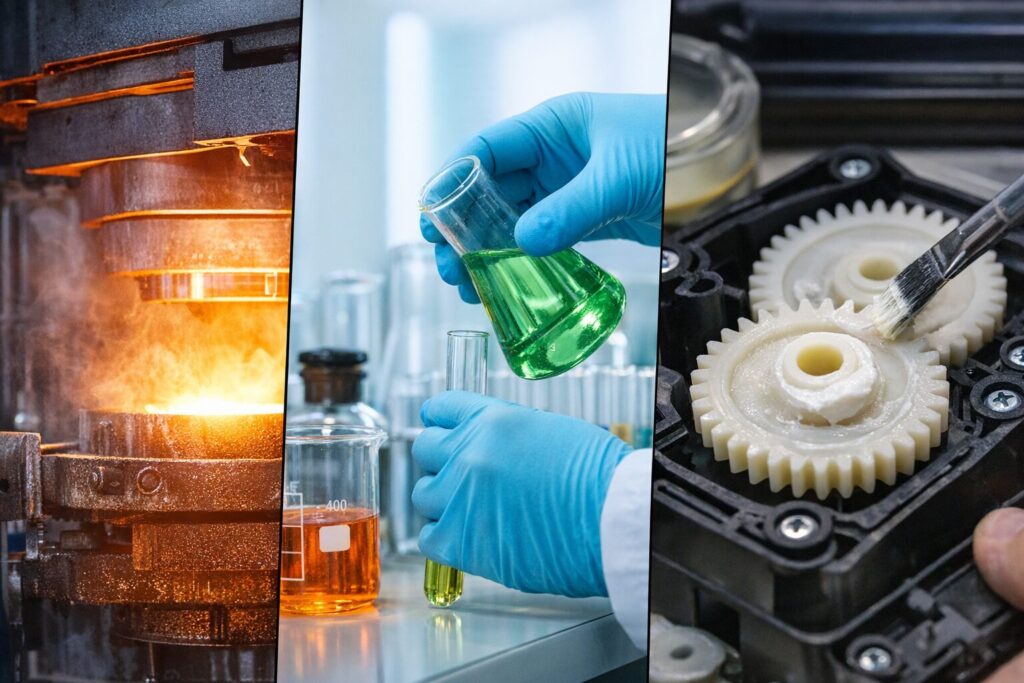 フッ素グリスが使用される環境（高温・耐薬品・樹脂潤滑）