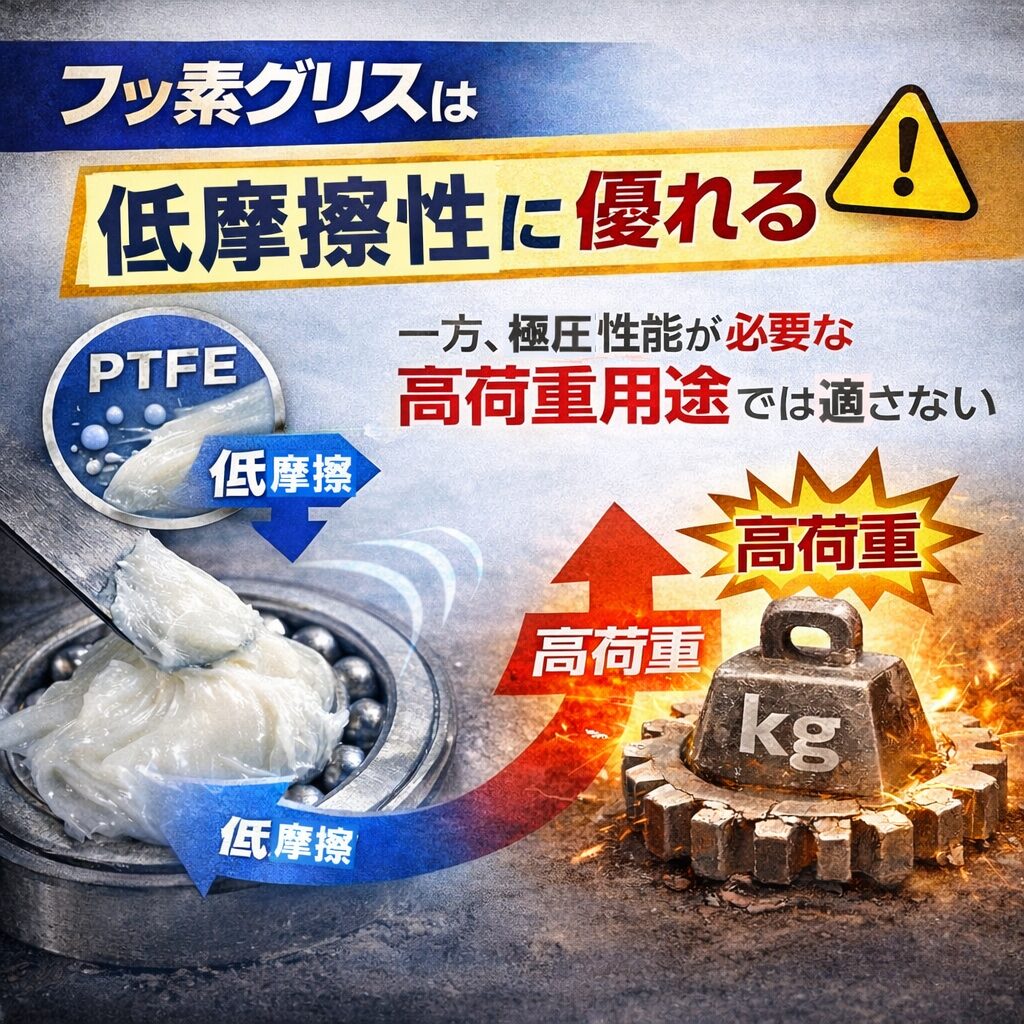 フッ素グリスは低摩擦だが高荷重用途では適さない場合がある