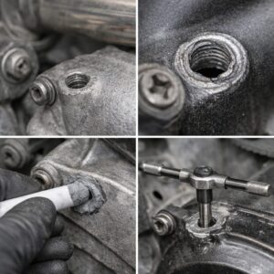 バイク整備でなめたネジ穴を金属補修材で修理しタップ加工で再生する工程