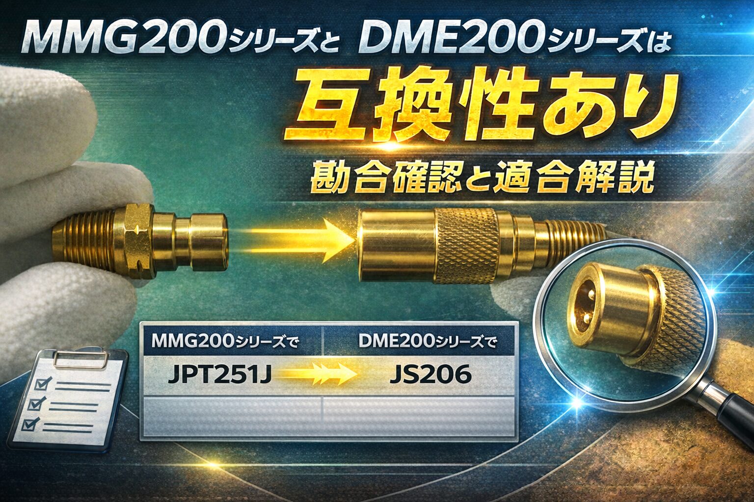 MMG200シリーズJPT251JとDME200シリーズJS206の接続（勘合）状態｜金型温調用クイック継手