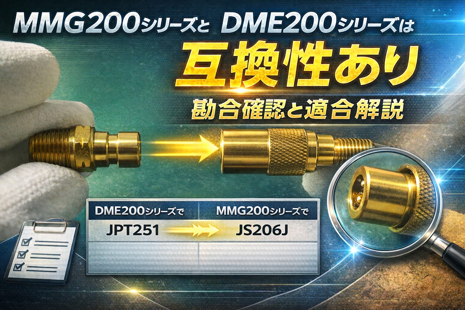 MMG200シリーズJS206JとDME200シリーズJPT251の接続（勘合）状態｜金型温調用クイック継手