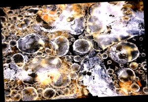 グリスの油分分離により表面に油がにじみ広がっている状態の例