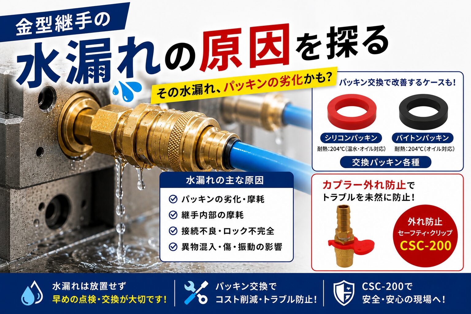 金型継手の水漏れ対策と原因をさぐる
