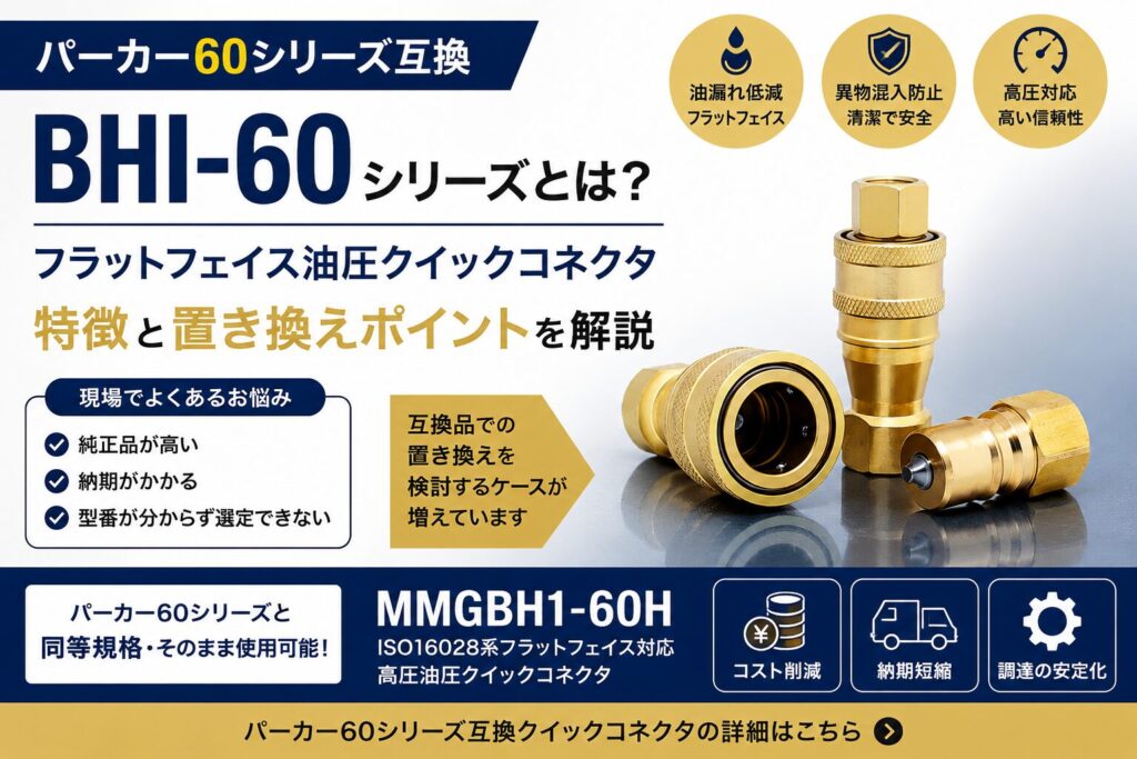 パーカー60シリーズ互換 MMGBH1-60H フラットフェイス油圧クイックコネクタ 高圧油圧対応 ISO16028系継手